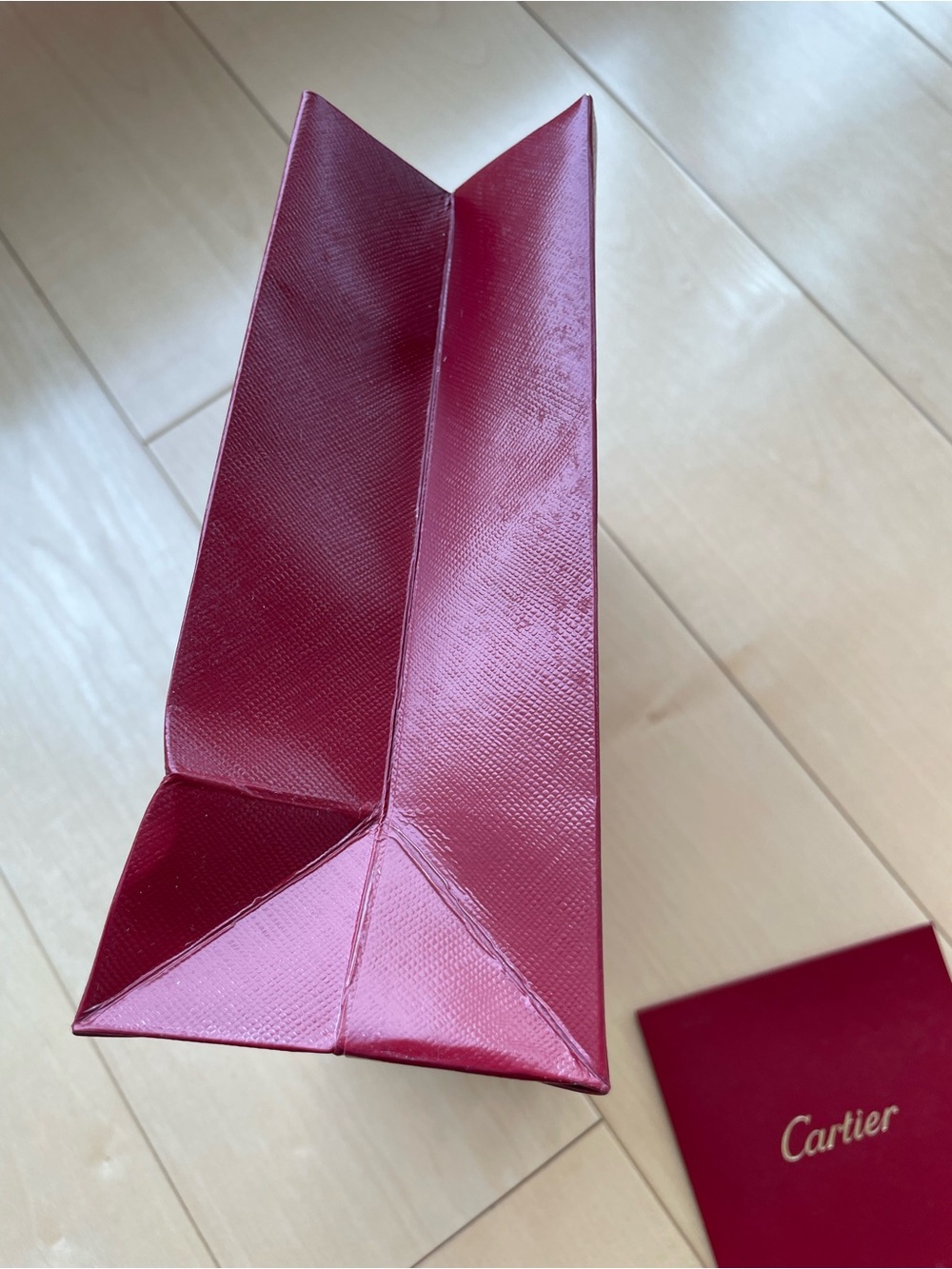 Cartier Gift Bag size 8" x 7" x 3" Red/Red Cord Handles And Receipt Envelope - Picture 5 of 16